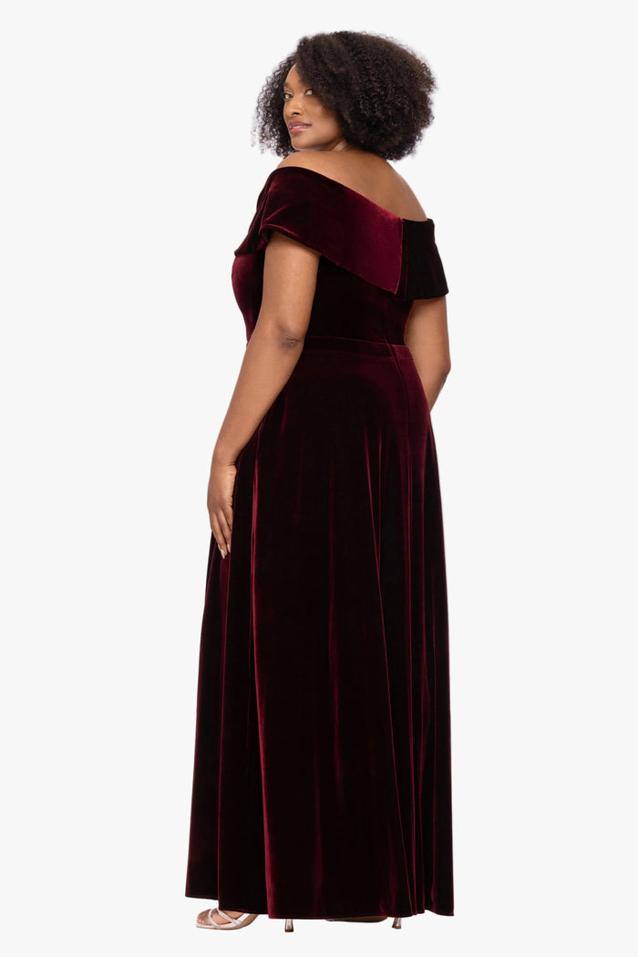 Plus "Candace" Velvet Off Shoulder Gown