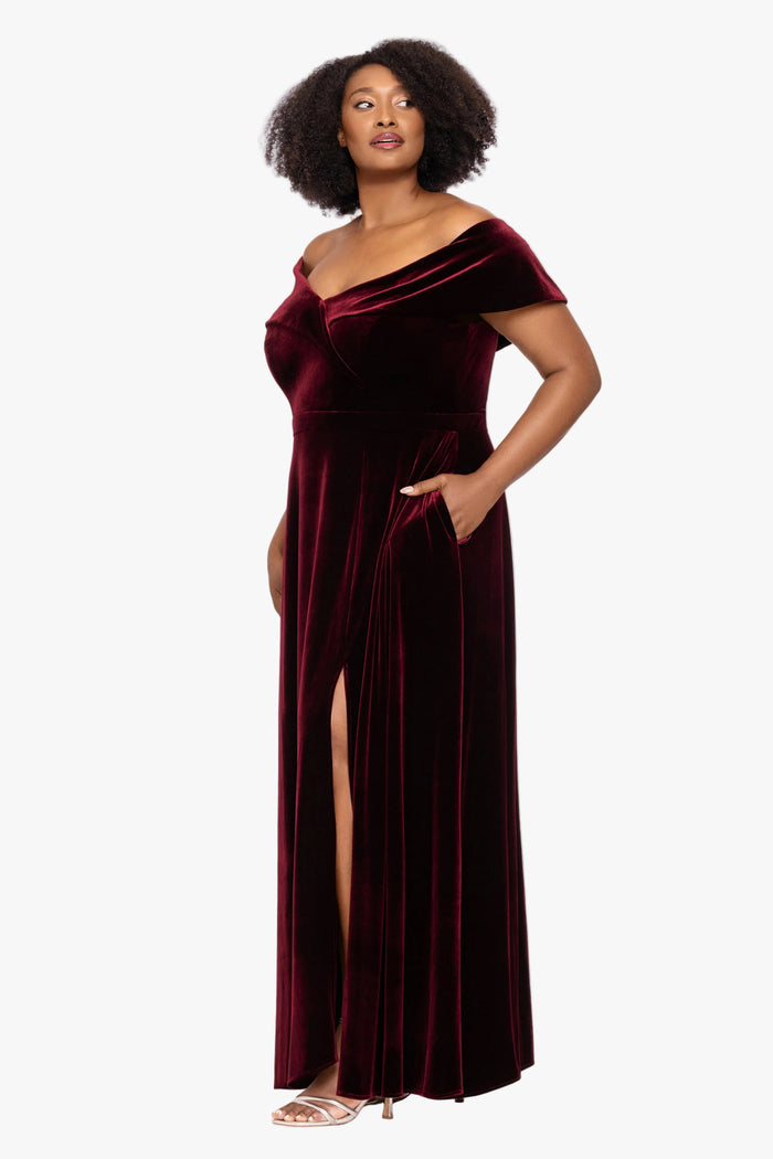 Plus "Candace" Velvet Off Shoulder Gown