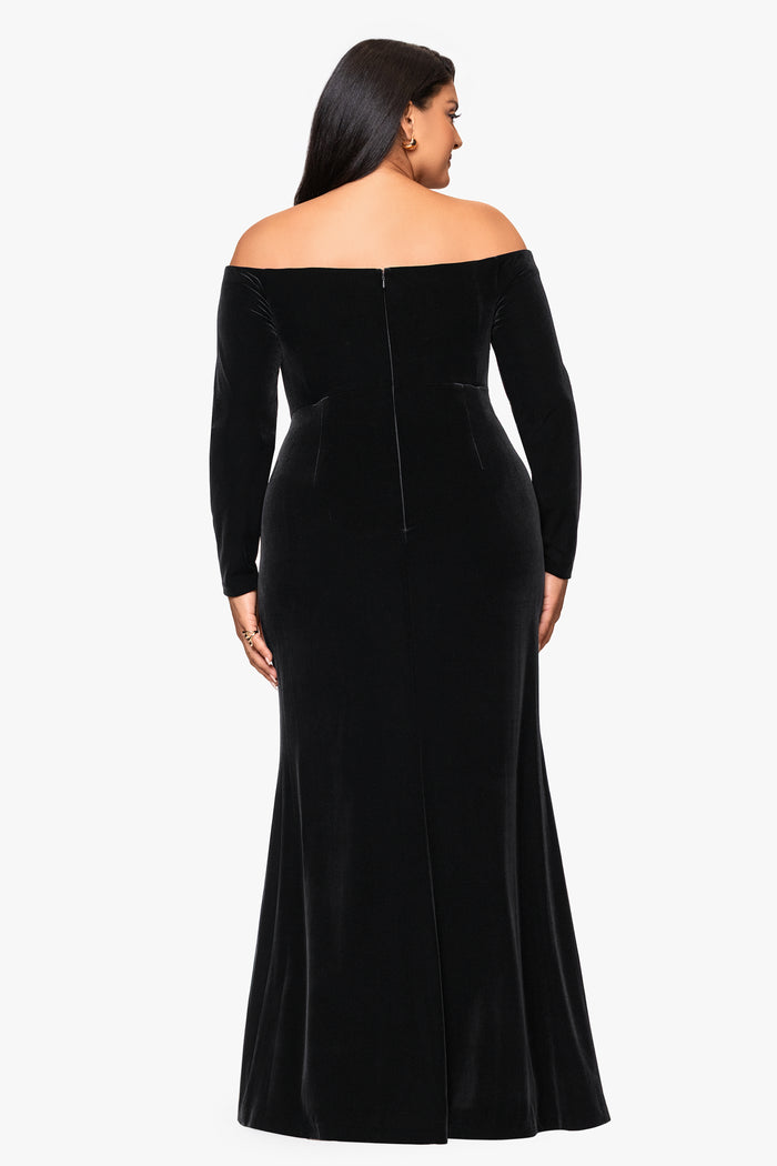 Plus "Danni" Velvet Off The Shoulder Long Sleeve Dress