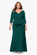Plus "Debra" Techno Scuba Long Sleeve Side Ruffle Dress