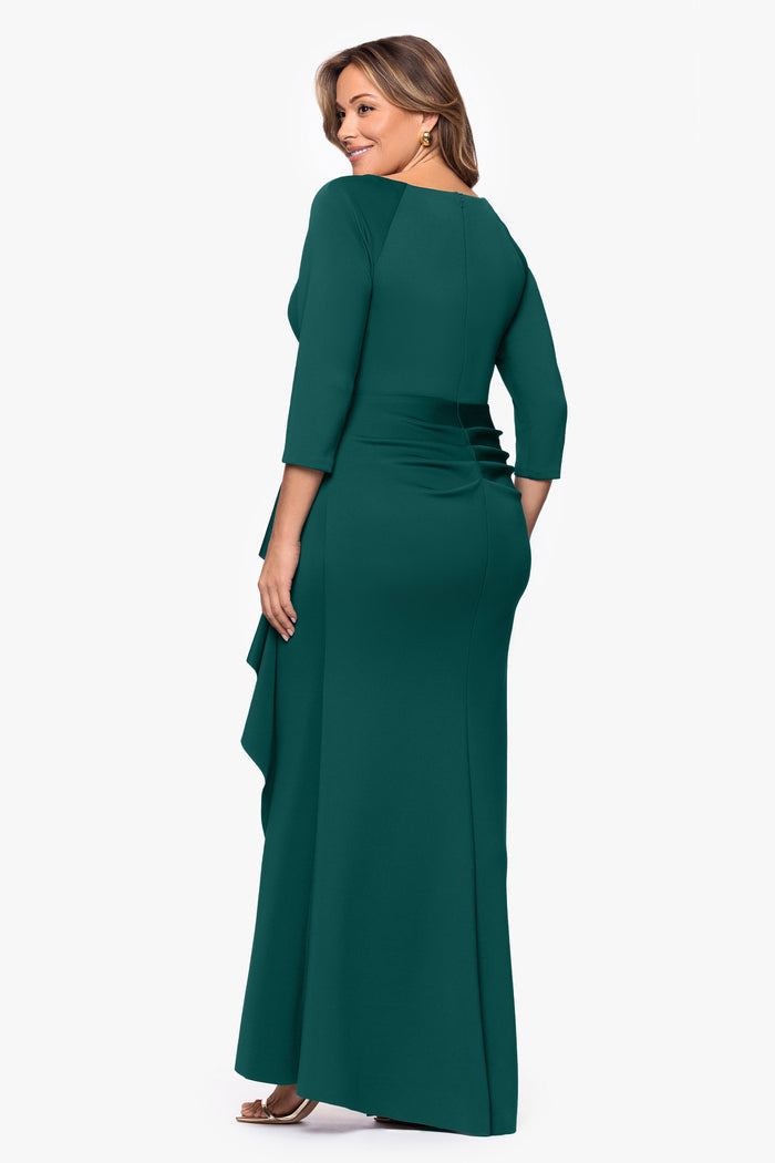 Plus "Debra" Techno Scuba Long Sleeve Side Ruffle Dress