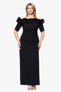 Plus "Isla" Scuba Crepe Off Shoulder Ruffle Short Sleeve Dress