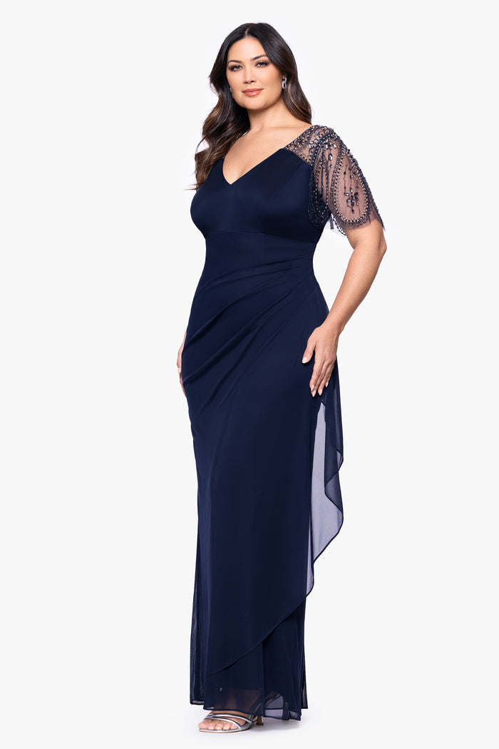 Navy Plus “Lana” dress, angled three-quarter view