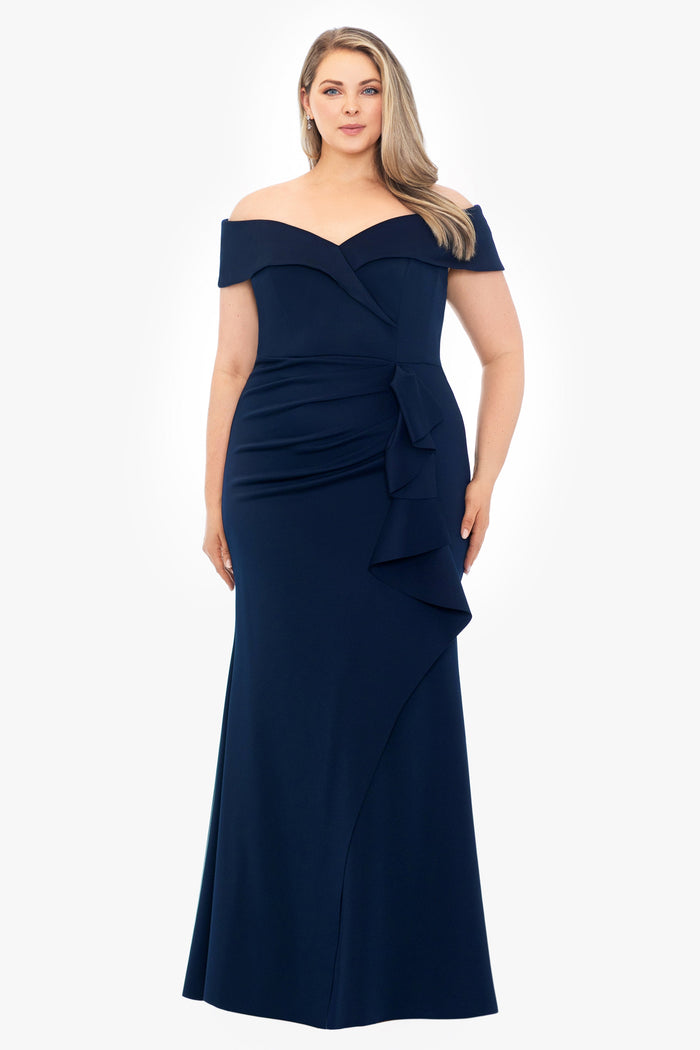 Plus "Patti" Techno Scuba Off The Shoulder Dress