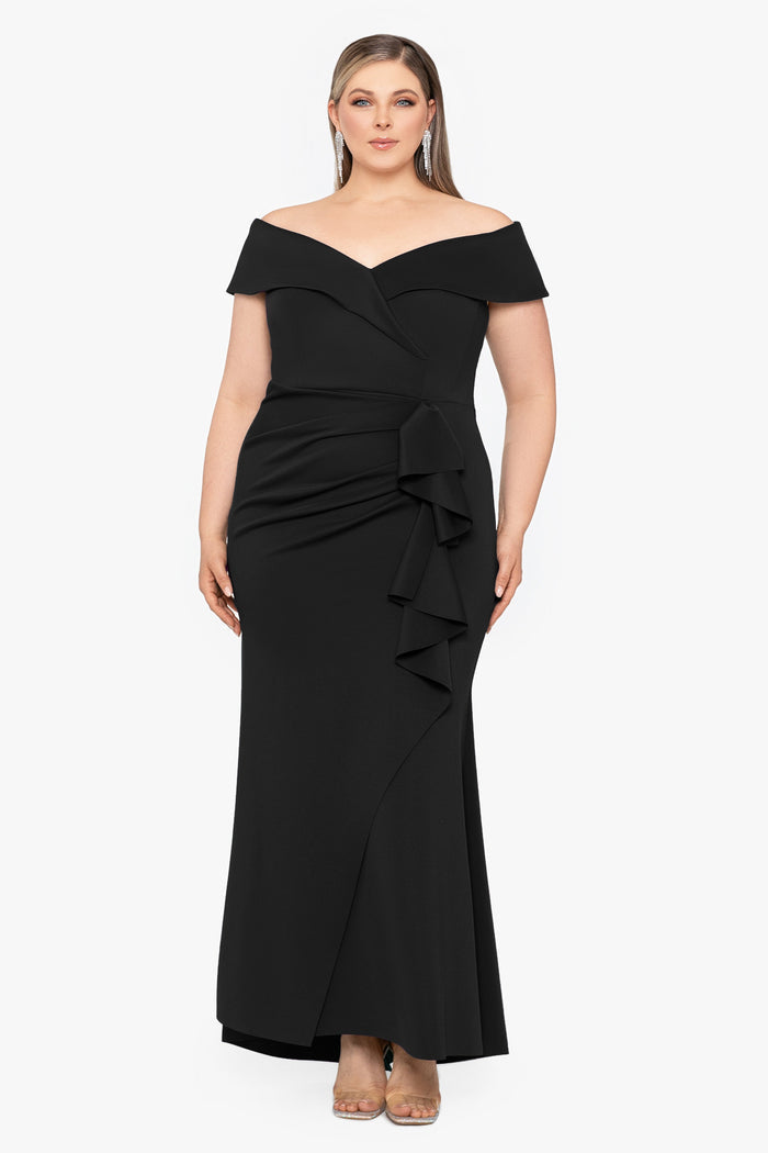 Plus "Patti" Techno Scuba Off The Shoulder Dress