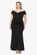 Plus "Patti" Techno Scuba Off The Shoulder Dress