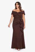 Plus "Patti" Techno Scuba Off The Shoulder Dress