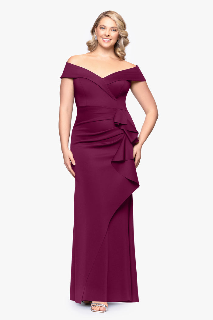 Raisin Plus “Patti” Techno Scuba Off The Shoulder Dress, front view