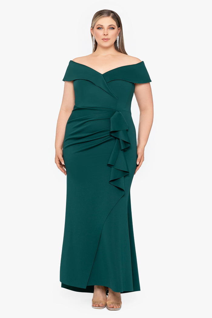 Hunter Plus “Patti” Techno Scuba Off The Shoulder Dress, front view