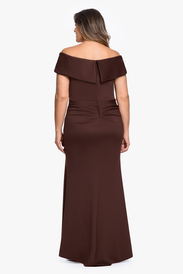 Plus "Patti" Techno Scuba Off The Shoulder Dress