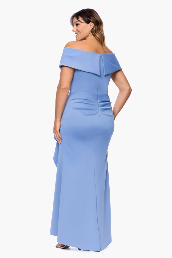 Slate Plus “Patti” Techno Scuba Off The Shoulder Dress, back view