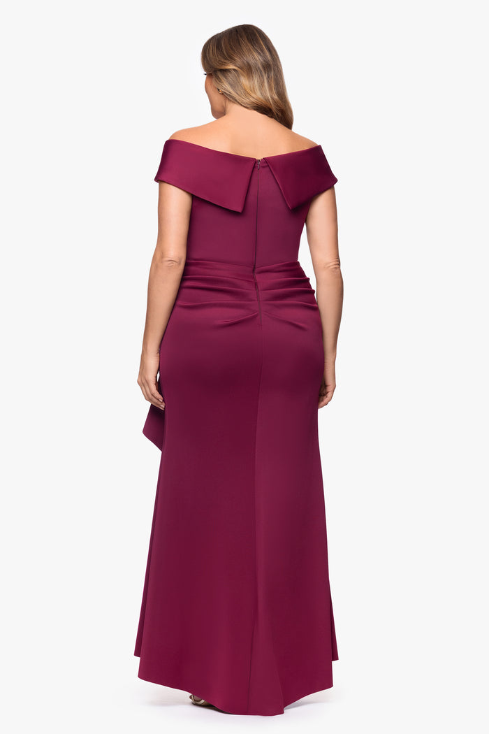 Wine Plus “Patti” Techno Scuba Off The Shoulder Dress, back view
