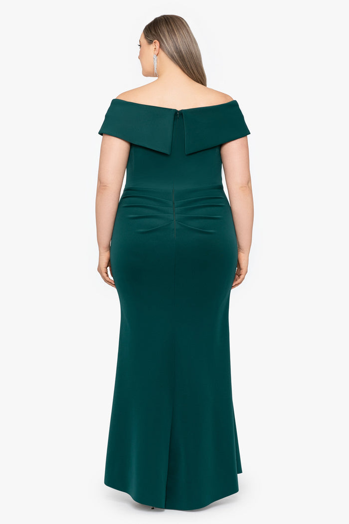 Plus "Patti" Techno Scuba Off The Shoulder Dress