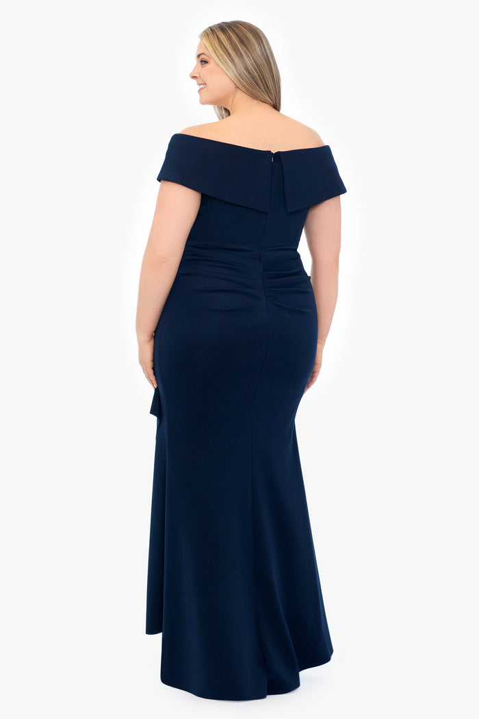 Plus "Patti" Techno Scuba Off The Shoulder Dress