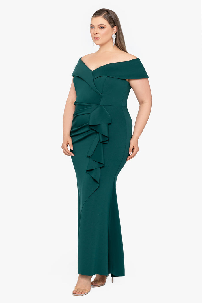 Plus "Patti" Techno Scuba Off The Shoulder Dress