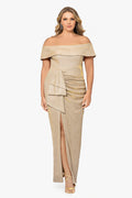 Gold/Silver Plus “Tessa” Glitter Off the Shoulder Ruffle Dress, front view