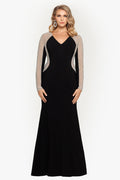 Plus “Wren” Jersey Knit Long Sleeve Crystal Beaded Dress, front view