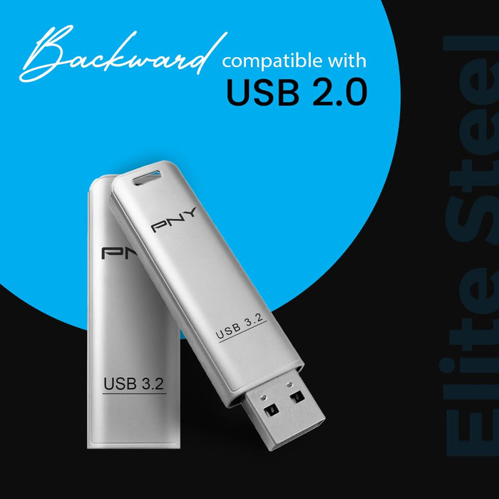 PNY Elite Steel 256GB USB 3.2 Pen Drive | Flash Drive - Silver - Unboxify