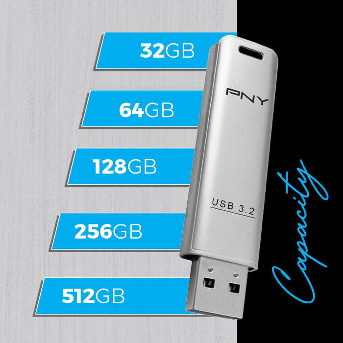 PNY Elite Steel 256GB USB 3.2 Pen Drive | Flash Drive - Silver - Unboxify