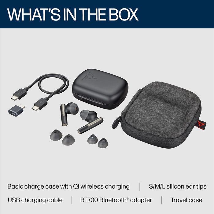 Poly Voyager Free 60 True Wireless Earbuds, in-Ear w/Noise-canceling mic, ANC, Black