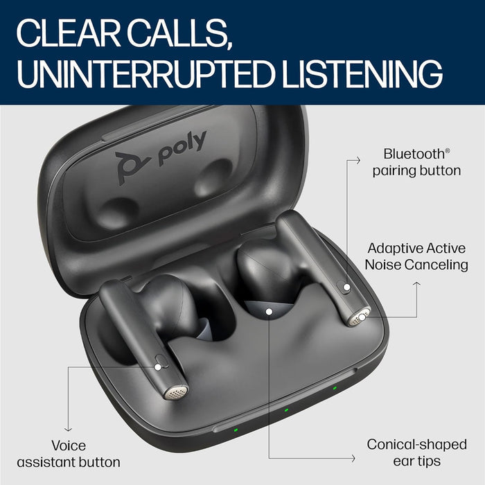 Poly Voyager Free 60 True Wireless Earbuds, in-Ear w/Noise-canceling mic, ANC, Black