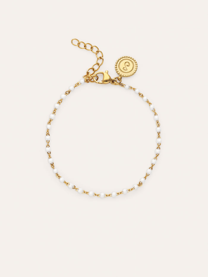 Pulsera Dots Enamel Blanco Acero Baño Oro