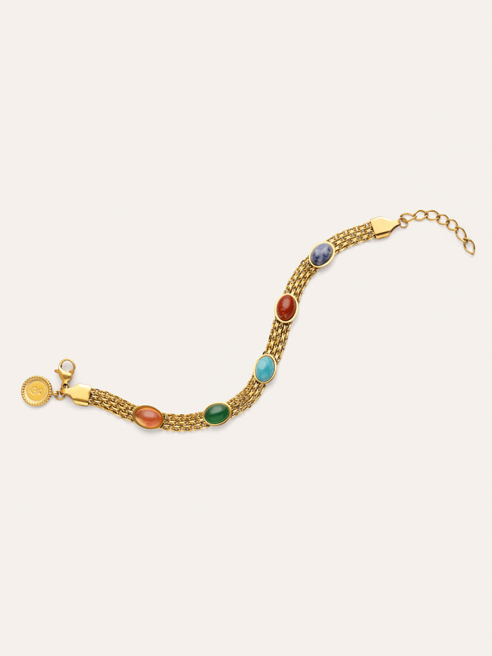 Pulsera Tape Stones Acero Baño Oro
