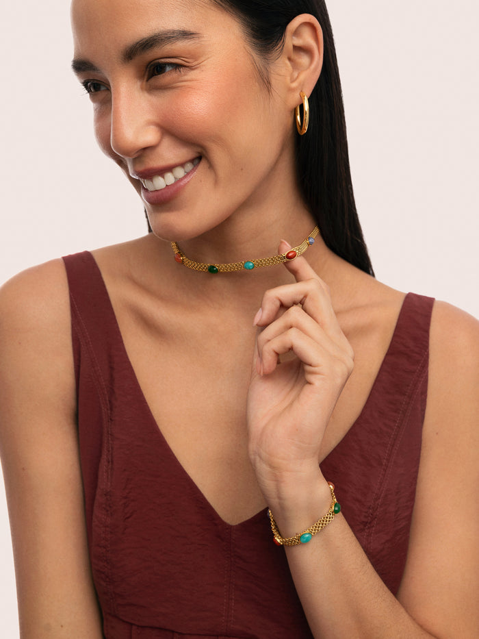 Pulsera Tape Stones Acero Baño Oro