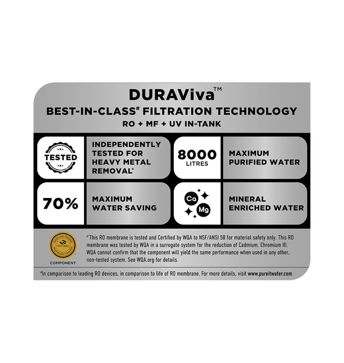 Pureit Revito Prime RO+MF+Mineral+UV in-Tank | 7 stage | 8L Capacity | Upto 70% Water Saving