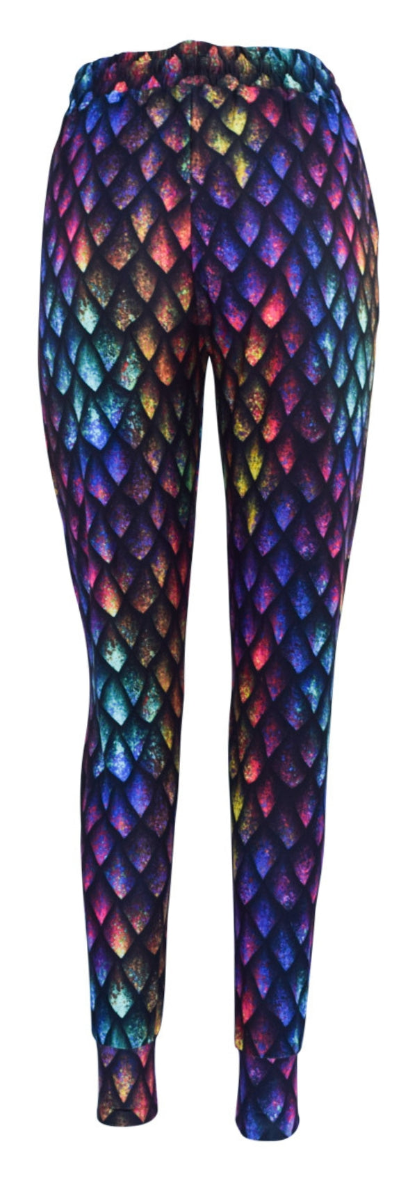 Slim fit joggers with rainbow dragon scales pattern and drawstring waist