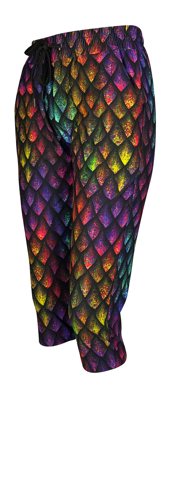 Slim fit joggers with rainbow dragon scales pattern and cuffed bottoms in soft fabric