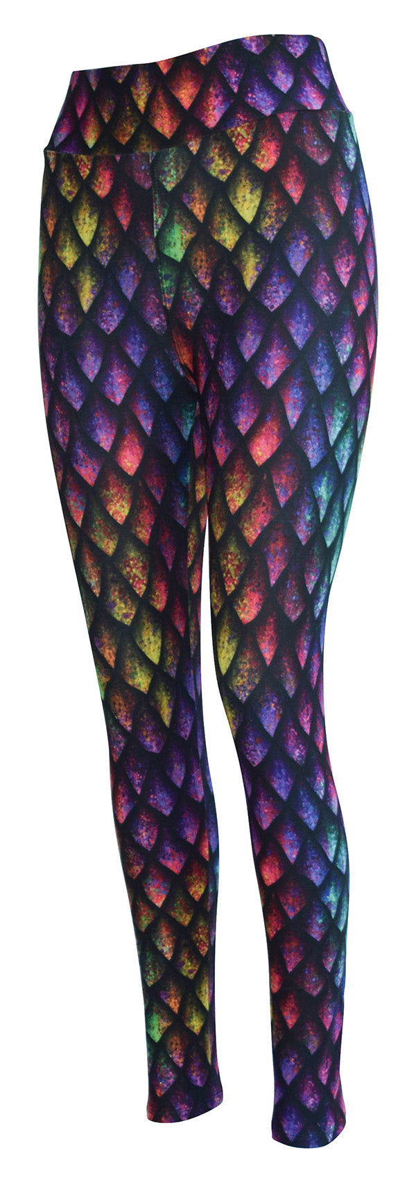 Kids leggings with rainbow dragon scales pattern and subtle shading