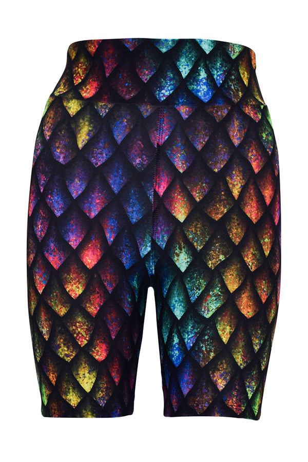 Rainbow dragon scales patterned shorts with subtle rainbow shading design