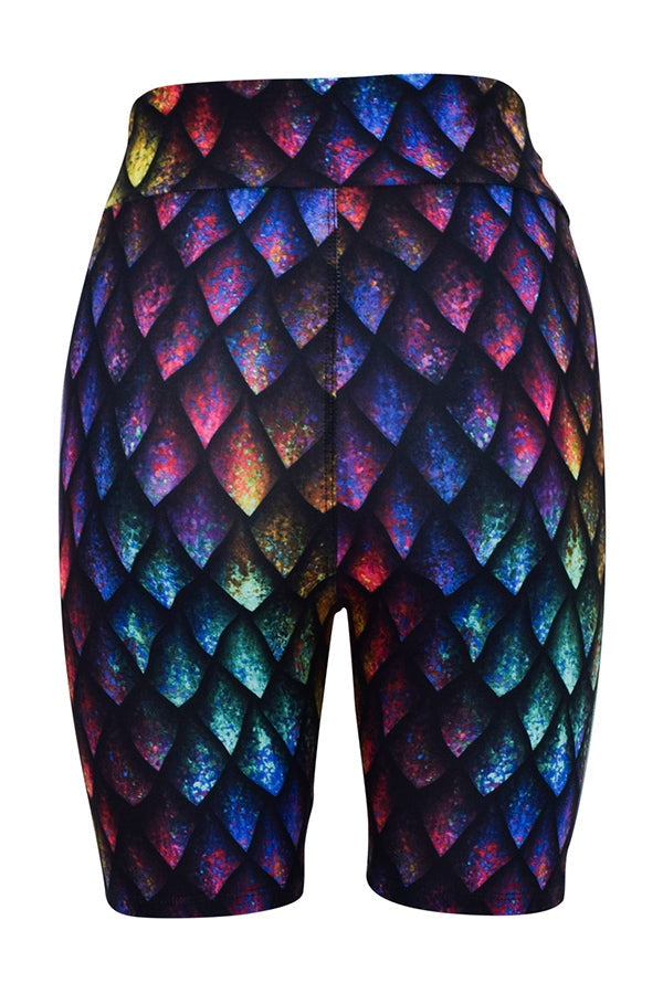 Rainbow dragon scales shorts with vibrant multicolor gradient pattern