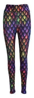 Leggings with rainbow dragon scales pattern featuring subtle rainbow shading