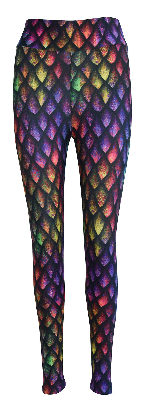 Leggings with rainbow dragon scales pattern featuring subtle rainbow shading