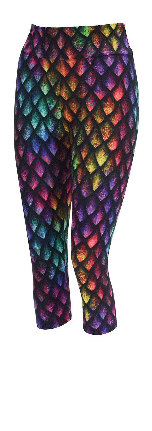 Leggings with rainbow dragon scales pattern featuring subtle rainbow shading and vibrant colors