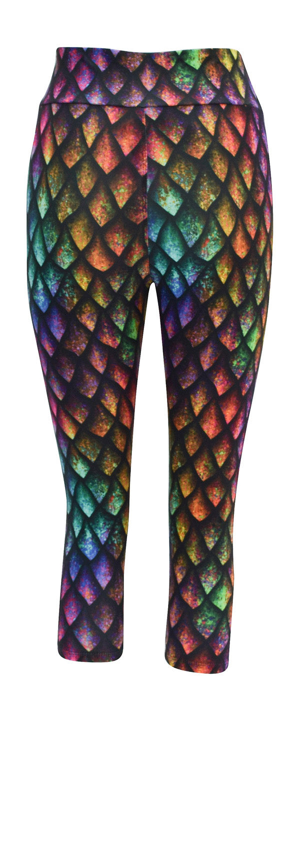 Leggings featuring a rainbow dragon scales pattern with subtle multicolor shading.