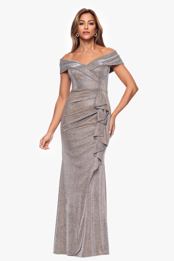 "Raveena" Foil Knit Ruffle Dress