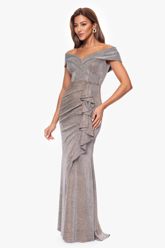 "Raveena" Foil Knit Ruffle Dress