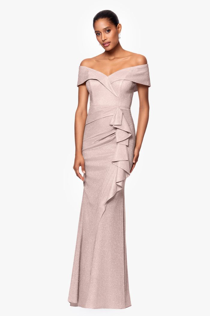 "Raveena" Foil Knit Ruffle Dress