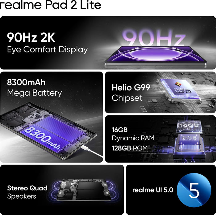realme Pad 2 Lite 27.81 Cm (10.9Inch) 90Hz 2K Eyecomfort Display (4GB RAM + 128 GB)  WiFi + 4G Calling Connectivity Tablet - Unboxify