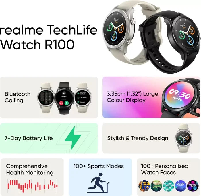 realme TechLife Watch R100 Bluetooth Calling & 1.32 in Metallic Dial Smartwatch