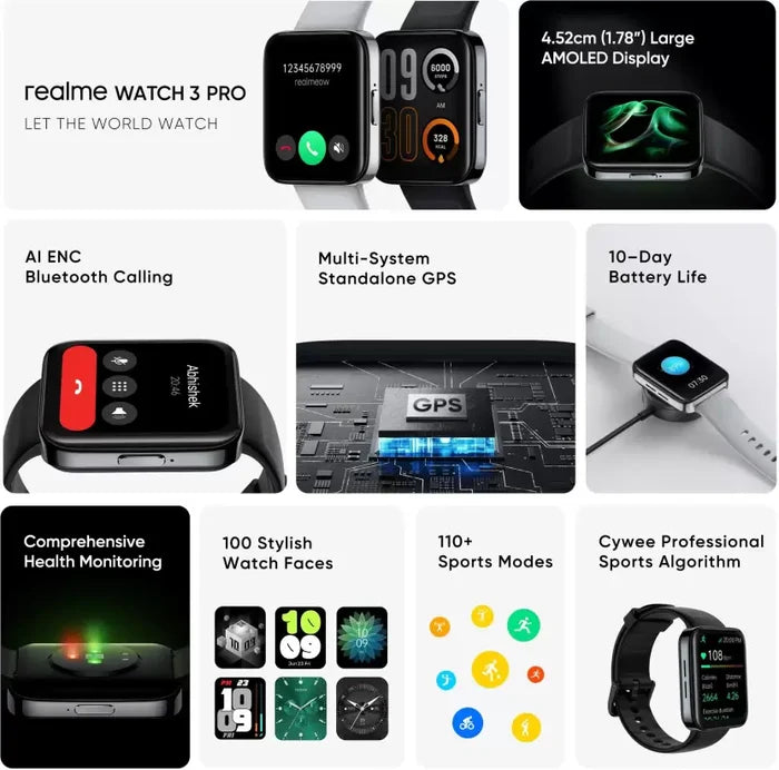 realme Watch 3 Pro 1.78" AMOLED with BT Calling & GPS Smartwatch - Unboxify