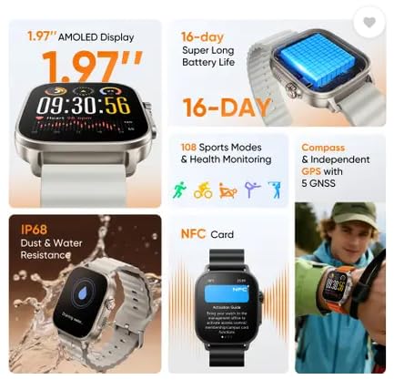 realme Watch 5, 1.97" AMOLED,Upto 20 Days Battery,BT Calling,GPS,Compass,IP68 Smartwatch (One Size) - Unboxify