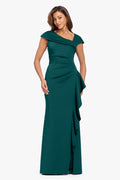 Hunter “Rory” Techno Scuba Asymmetrical Side Ruffle Dress, front view