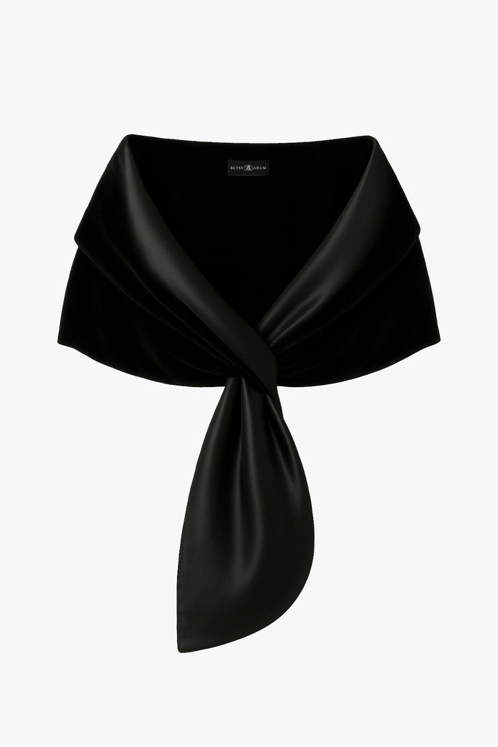 Black “Rosemary” Velvet and Satin Pull Through Shawl Wrap, product-only front view