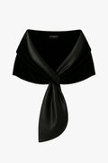 Black “Rosemary” Velvet and Satin Pull Through Shawl Wrap, product-only front view