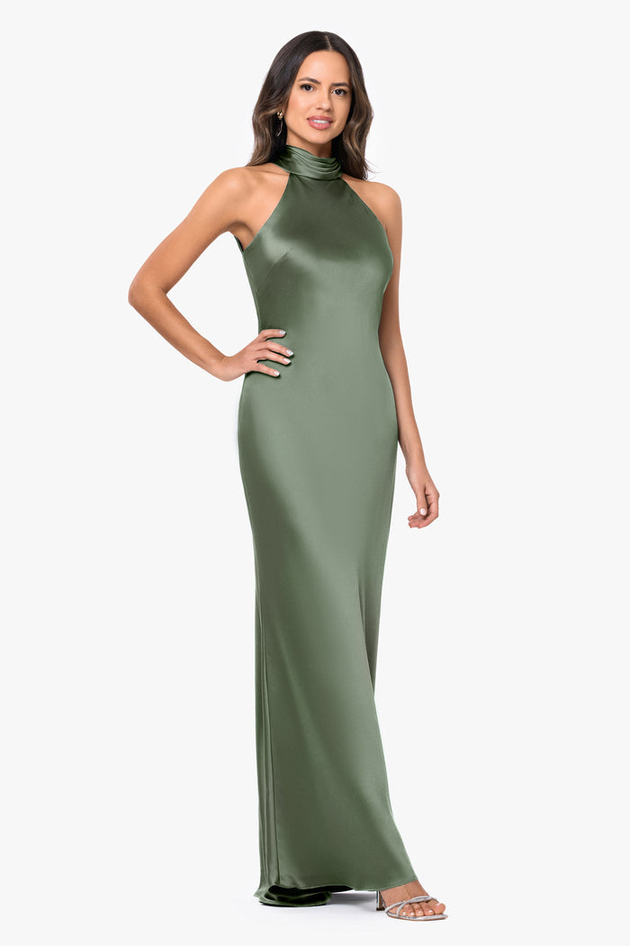"Ruth" Satin High Tie Neck Backless Dress