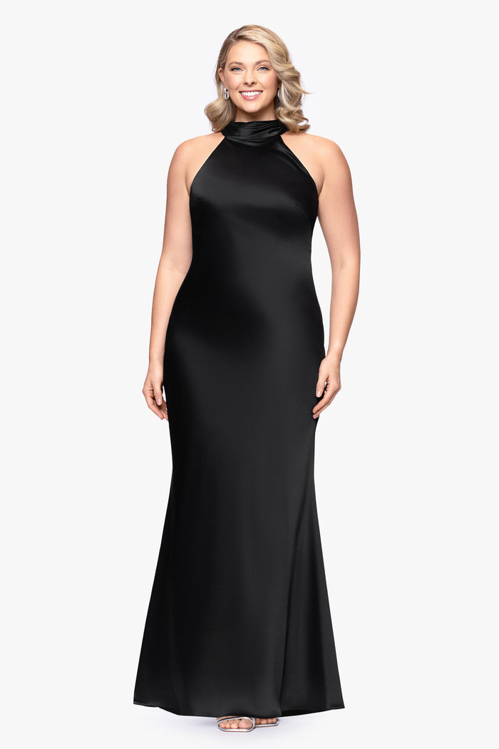 "Ruth" Satin High Tie Neck Backless Dress